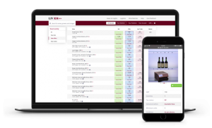 Laptop rendering of wine trading platform interface